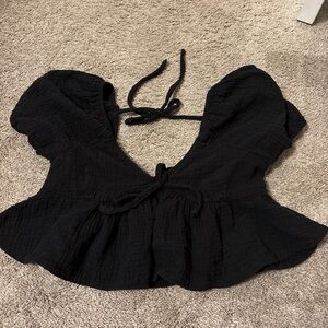 Miami Black Tie-Back Blouse